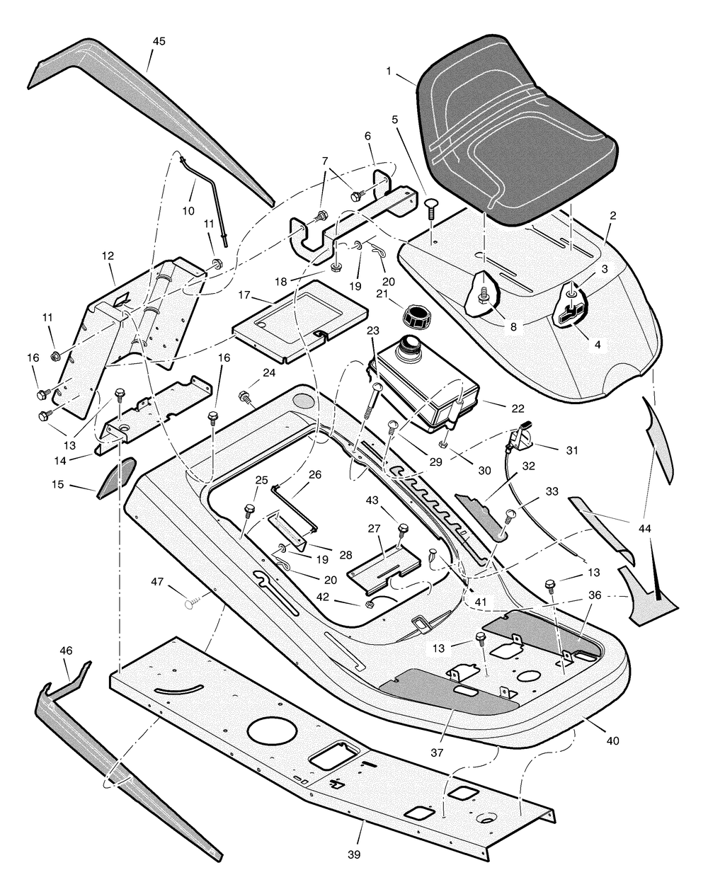 Chassis And Hood Diagram and Parts List for 309311X692A  Briggs and Stratton Lawn Tractor